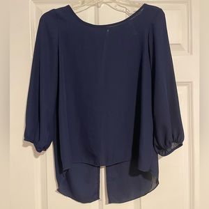 Navy Blue Open Bow-Back Blouse